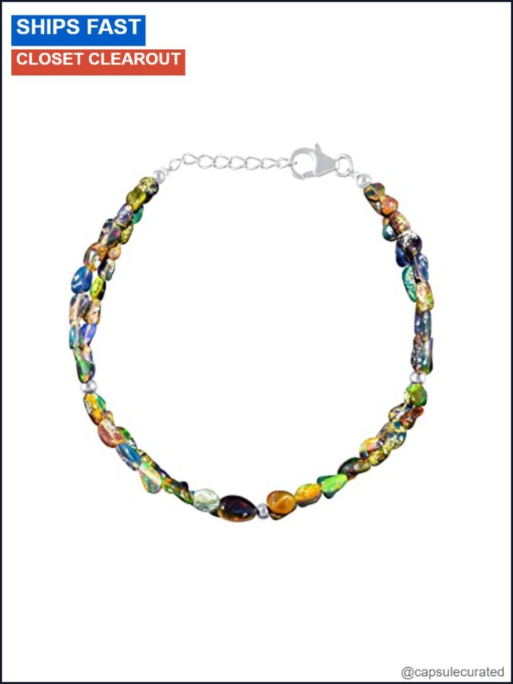 925 Sterling Silver Black Opal Nugget Bracelet Handmade Dainty 8 Inch